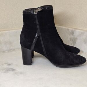 Aquatalia Black Leather Zip Ankle Booties Size 9 | Made in Italy Square Heel